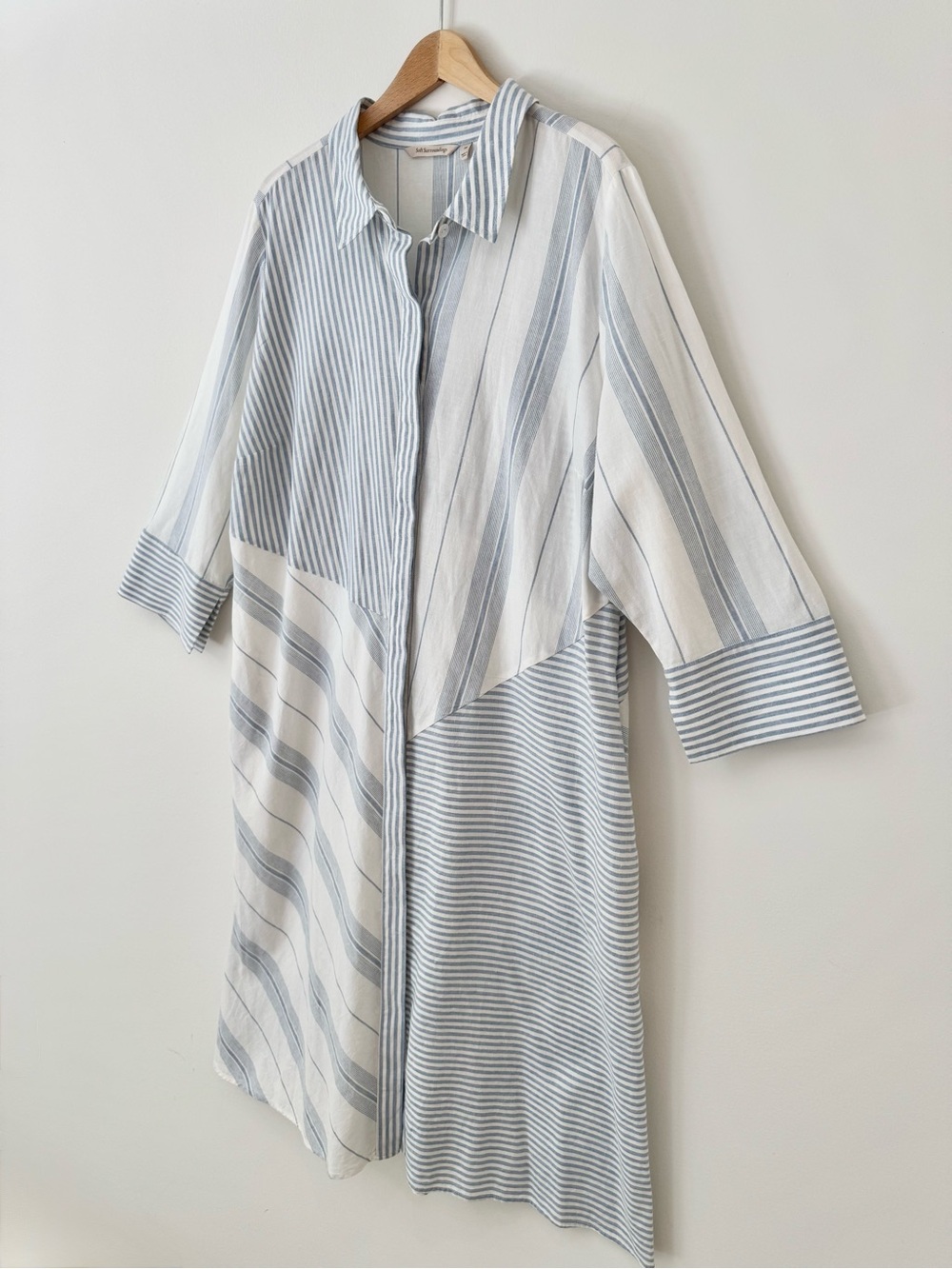 Soft Surroundings Seaport Linen Blue and White Striped Midi Shirt Dress, Size 2X - Picture 4 of 15